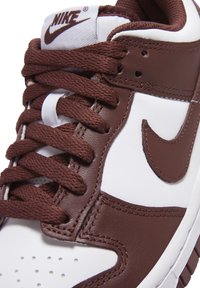 Bijele kožne tenisice s smeškastim naglascima i vezicama. Imaju podstavljen ovratnik, perforirani vrh i istaknuti Nike logo sa strane.