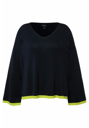 Ulla Popken CONTRAST CUFF LONG SLEEVE V-NECK - Strickpullover - navy blue