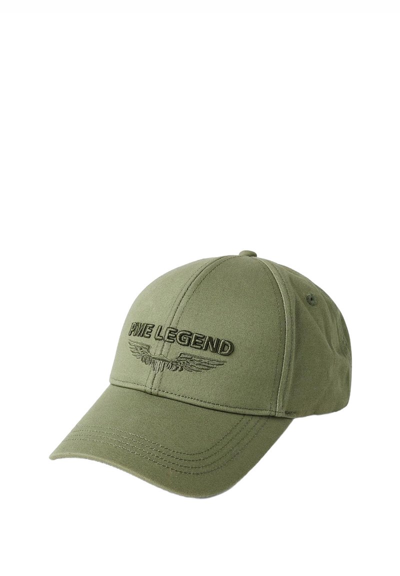 Casquette vert olive en coton avec broderie sur le devant "PME LEGEND" et design d'aile, visière structurée et dos ajustable.