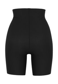 Höga svarta shapewear-shorts gjorda av mjukt elastiskt material, med en sömlös design och längd till mitten av låret.
