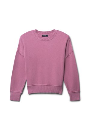 Felpa rosa realizzata in tessuto morbido, con scollatura a girocollo, polsini e orlo ribattuti, dal taglio morbido e design minimale.