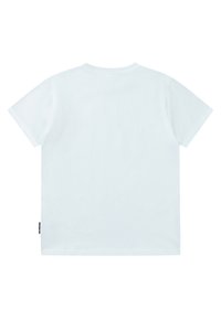 Hvid kortærmet t-shirt med rund halsudskæring, lavet af bomuld. Glat tekstur, enkelt design og et lille logodetalje på venstre side.