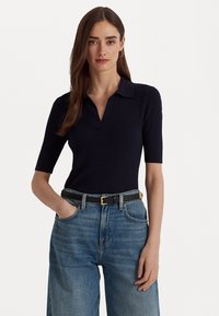 Lauren Ralph Lauren RIB KNIT COTTON BLEND POLO JUMPER - Polo marškinėliai - navy