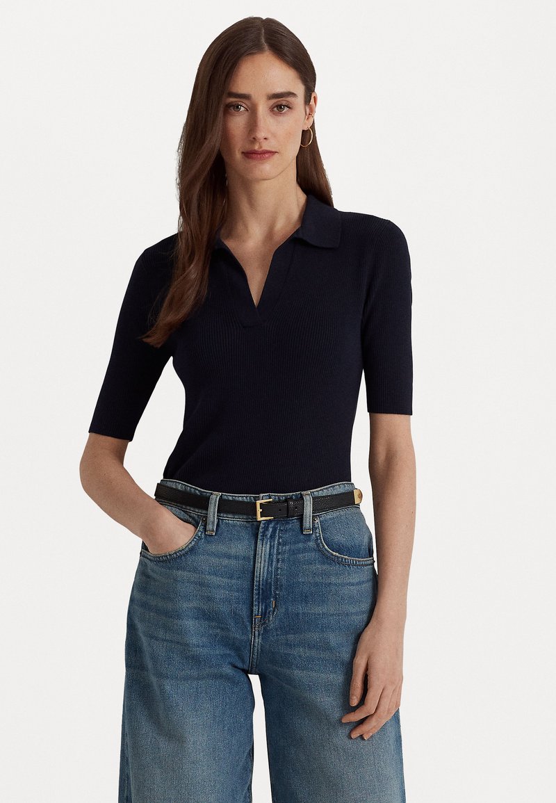Lauren Ralph Lauren RIB KNIT COTTON BLEND POLO JUMPER - Polo marškinėliai - navy
