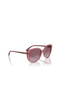 Occhiali da sole oversize fucsia con lenti sfumate e montatura spessa, caratterizzati da un branding sottile sulle aste e una finitura lucida.
