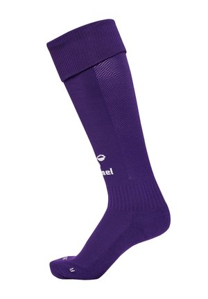 Lilla knæstrømpe med tekstureret øvre bånd, glat krop og hvide logodetaljer. Fremstillet af et strækbart, åndbart materiale.