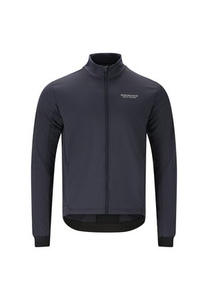 Marine atletenjack met ritssluiting, hoge kraag, lange mouwen en zwarte zoom. Voorzien van logotekst aan de voorkant, gemaakt van ademend materiaal.