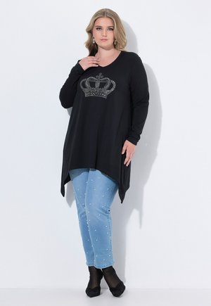 A-LINIE GLITZERSTEINCHEN-KRONE  ZIPFELSAUM - Langarmshirt - black