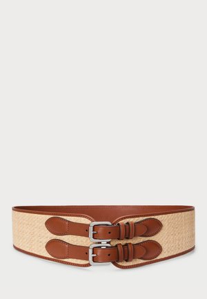 RAFFIA & LEATHER DOUBLE BUCKLE WIDE BELT - Vyö - natural/tan