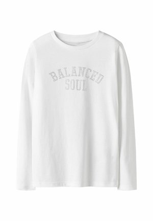 Biała, długosleeve koszula z napisem "BALANCED SOUL" wydrukowanym krojem w kropki na klatce piersiowej. Wykonana z miękkiej bawełny, z okrągłym dekoltem.