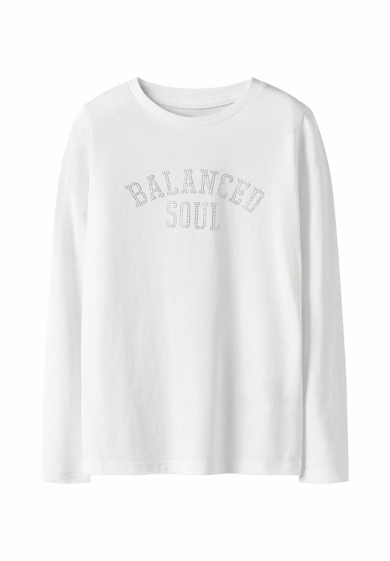 Biała, długosleeve koszula z napisem "BALANCED SOUL" wydrukowanym krojem w kropki na klatce piersiowej. Wykonana z miękkiej bawełny, z okrągłym dekoltem.