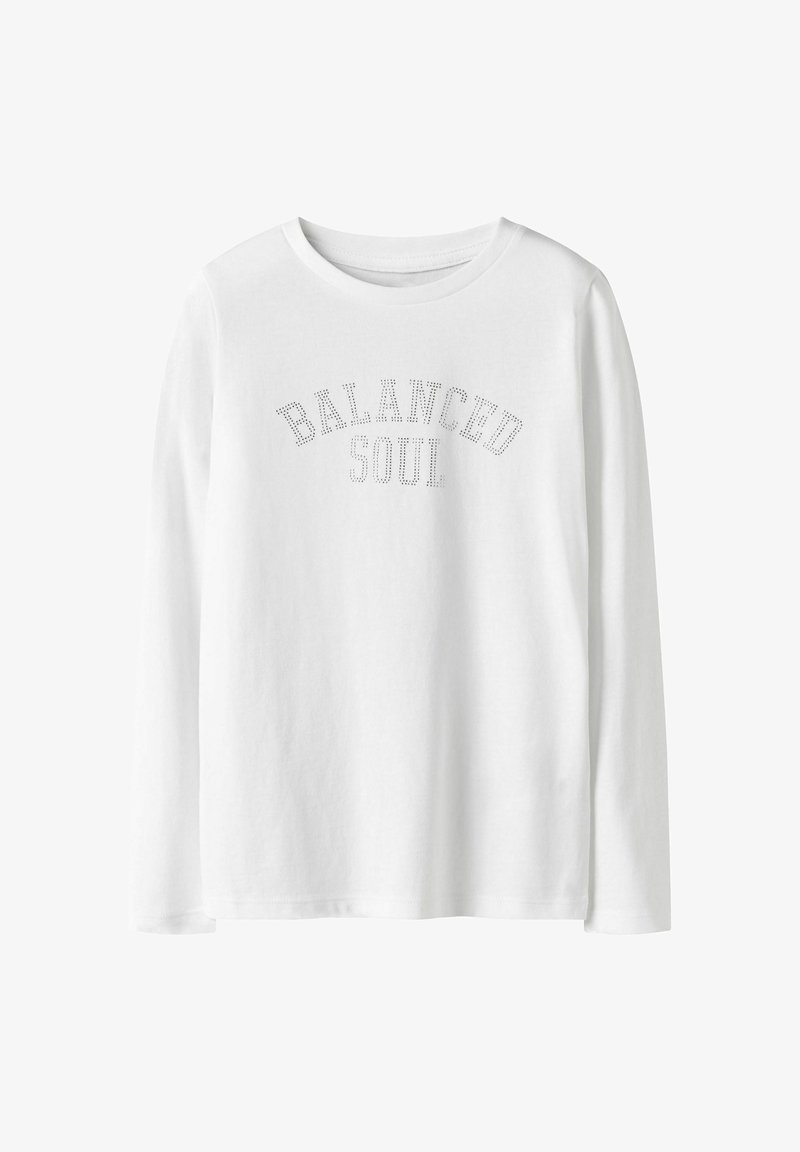 Biała, długosleeve koszula z napisem "BALANCED SOUL" wydrukowanym krojem w kropki na klatce piersiowej. Wykonana z miękkiej bawełny, z okrągłym dekoltem.
