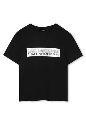 Must nagu lühikeste varrukatega T-särk, millel on ees keskel valge print "KARL LAGERFELD 21 RUE ST GUILLAUME PARIS".
