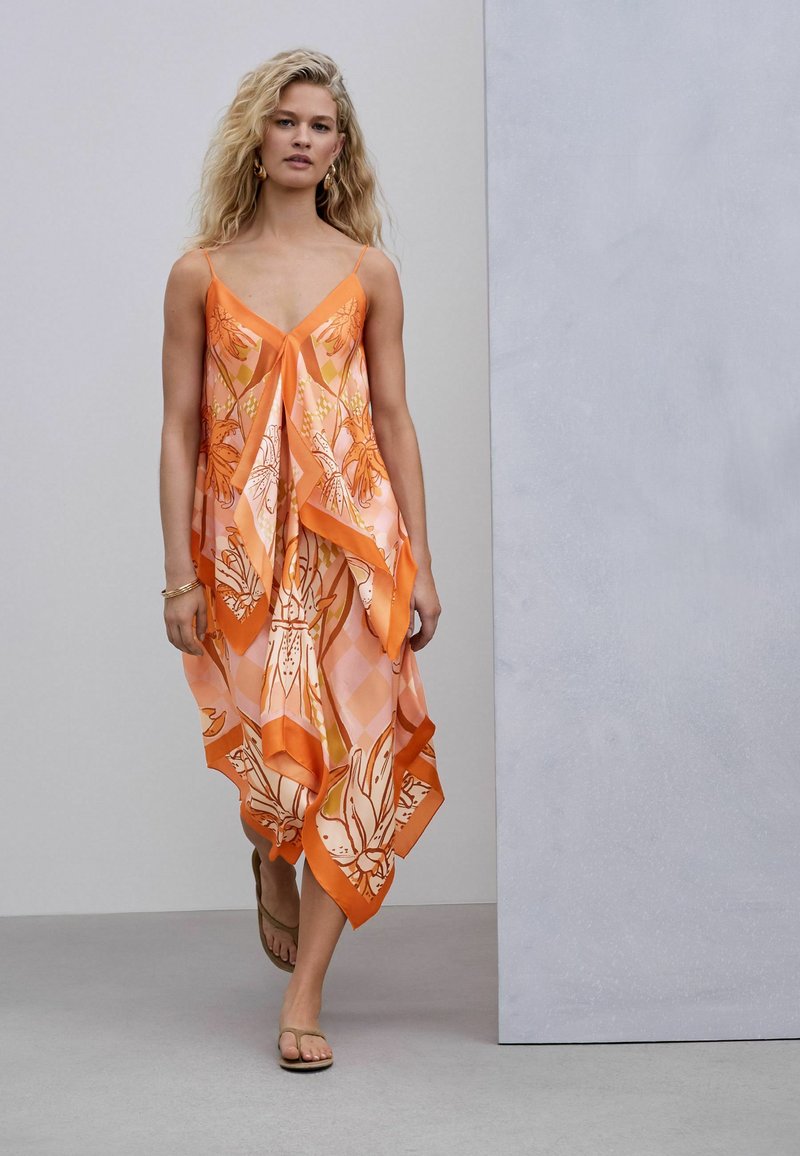 Next REGULAR FIT - SCARF ASYMMETRIC HEM MIDI DRESS . - Day dress - orange floral/orange