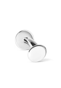 Polished chrome door knob with a curved handle, circular base, and smooth surface, featuring a modern design and reflective finish.
