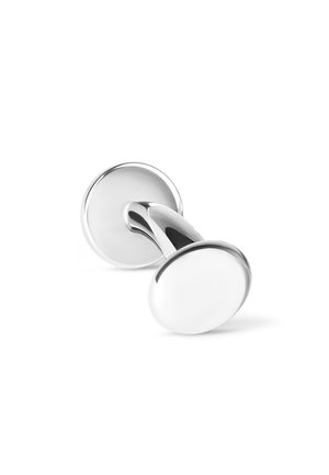 Polierte Chromtürknauf mit gebogenem Griff, kreisförmigem Fuß und glatter Oberfläche, mit modernem Design und reflektierender Oberfläche.