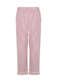 Παντελόνια με σχέδιο καρό gingham, κόκκινα και λευκά, κατασκευασμένα από ελαφρύ ύφασμα. Ελαστική ζώνη μέσης με τελείωμα σε ρεβέρ. Κόψιμο σε ίσια γραμμή.