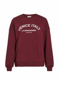 Felpa bordeaux con polsini e orlo a coste, caratterizzata da testo bianco: "VENEZIA ITALIA LA SERENISSIMA EST.421D.C." in un design ad arco.