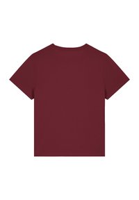 Bordeauxfarbenes T-Shirt mit kurzen Ärmeln, Rundhalsausschnitt und glatter Textur. Plain Rückseite ohne zusätzliche Designelemente.
