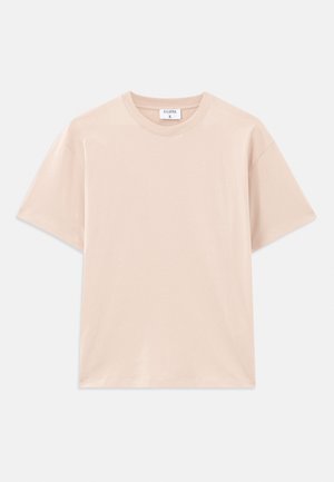 Short-sleeve t-shirt in light beige, made of soft cotton. Round neckline, relaxed fit, with straight hem and no patterns or graphics.