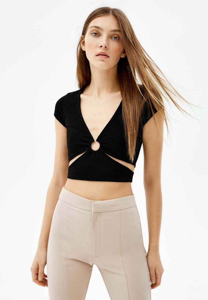 Damen T-Shirts | Bershka T-Shirt print black/schwarz - FI39869 Damen T-Shirts | Bershka T-Shirt print black/schwarz - FI39869