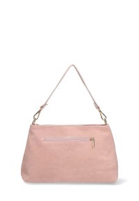 Roze faux suede handtas met een enkele schouderband. Voorzien van een ritsvak aan de voorkant en een soepele textuur. Ronding aan de bovenkant.