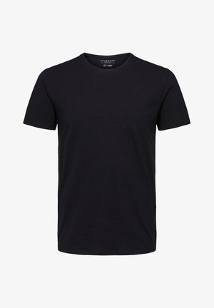 Tricou negru din bumbac, cu guler rotund, mâneci scurte și o croială clasică. Textură netedă, fără modele sau accente vizibile.