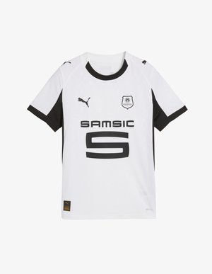 Biała koszulka piłkarska z krótkim rękawem z czarnymi akcentami, z dużą '5' oraz napisem "SAMSIC" w ciemnych literach. Zawiera logo Puma oraz herb drużyny.
