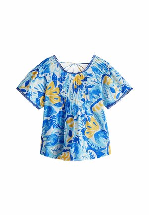 Next SHORT SLEEVE PLEAT FRONT - Bluză - blue yellow leaf print