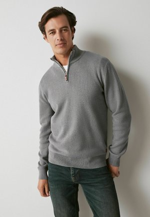 Next PREMIUM ZIP NECK  - Strickpullover - Grey