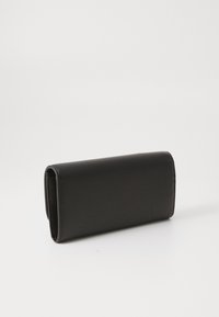 Black leather wallet with a smooth texture, rectangular shape, and folded design. No visible hardware or accents.