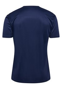 Marineblå kortærmet træningsskjorte lavet af let, glat stof. Rund halsudskæring og et simpelt, minimalistisk design.