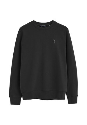 Zwart sweatshirt met lange mouwen met een klein wit polo spelerslogo op de linkerborst en geribde boorden en zoom.