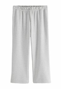 Light grey wide-leg sweatpants with elastic waistband and adjustable drawstring, made from soft cotton-blend fabric.