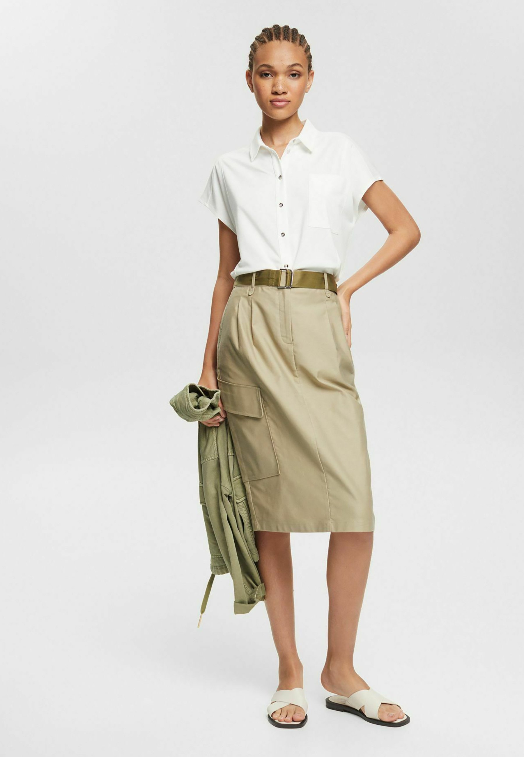 khaki utility skirt