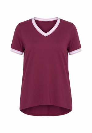 MIAMODA, T-SHIRT, A-LINE, STRIPED TRIM, ROUNDED HEM - T-shirt basic - claret