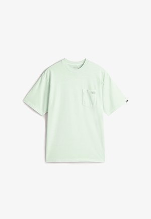 Lichtgroen T-shirt met korte mouwen, een ronde halslijn en een borstzak aan de linkerkant met een klein Vans-logo label.