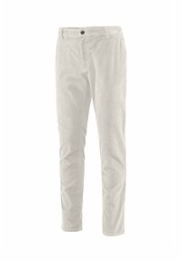 Witte corduroy broek met een recht model, voorzien van verticale ribbels, een enkele knoopsluiting en standaard riemlussen.
