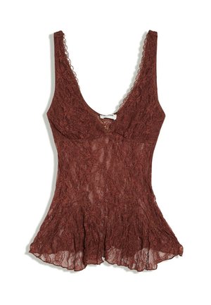 Bershka, STRAPPY WITH LACE - TOP - Blouse - dark brown