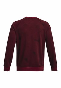 Burgundy sweatshirt med diagonala ränder, långärmad med ribbade ärmslut och nederkant. Bakifrån syns inga utsmyckningar.