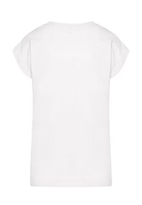 Weißes kurzärmliges T-Shirt aus Baumwolle. Einfaches Design mit Rundhalsausschnitt und lockerer Passform. Glatte Textur, ohne Muster oder Akzente.