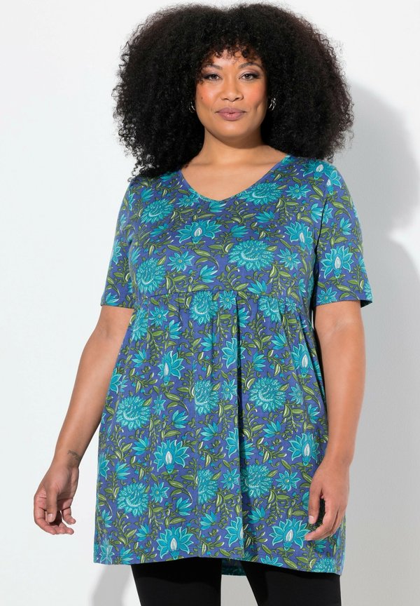 FLORAL SHORT SLEEVE V-NECK EMPIRE  - Freizeitkleid - dark turquoise