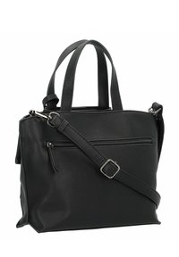 Borsa a tracolla in pelle nera texture, dotata di manici doppi, una tracolla regolabile e una tasca frontale con zip per ulteriore spazio di archiviazione.
