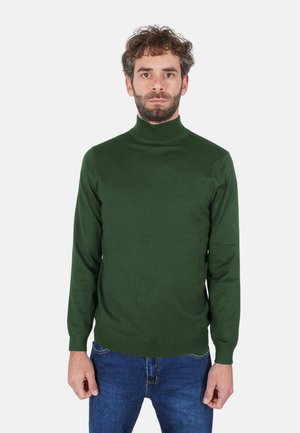 Maglione a dolcevita verde realizzato in tessuto morbido e leggero con una finitura strutturata. Maniche lunghe e silhouette aderente.
