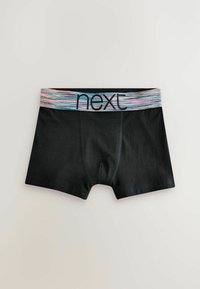 Svarta boxershorts med ett flerfärgat randigt elastiskt midjeband som har varumärket "next" i svart. Slät tygkvalitet, figurnära design.