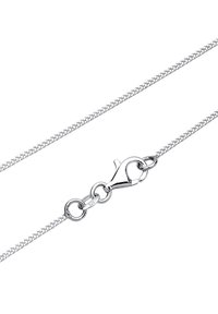 Sølv kæd neckline med et vævet design, kroglås og mærket "925" for sterling sølv renhed.