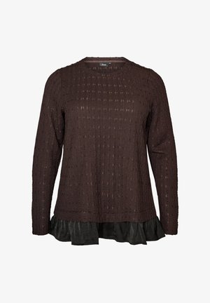 Zizzi, STRUKTURIERTE BLUSE MIT RÜSCHENSAUM - Μπλούζα - braun