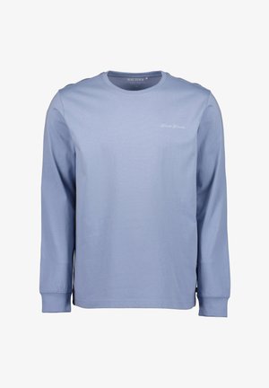 Light blue long-sleeve shirt made of soft fabric. Features a crew neckline and cuffed sleeves. Small embroidered logo on the chest.