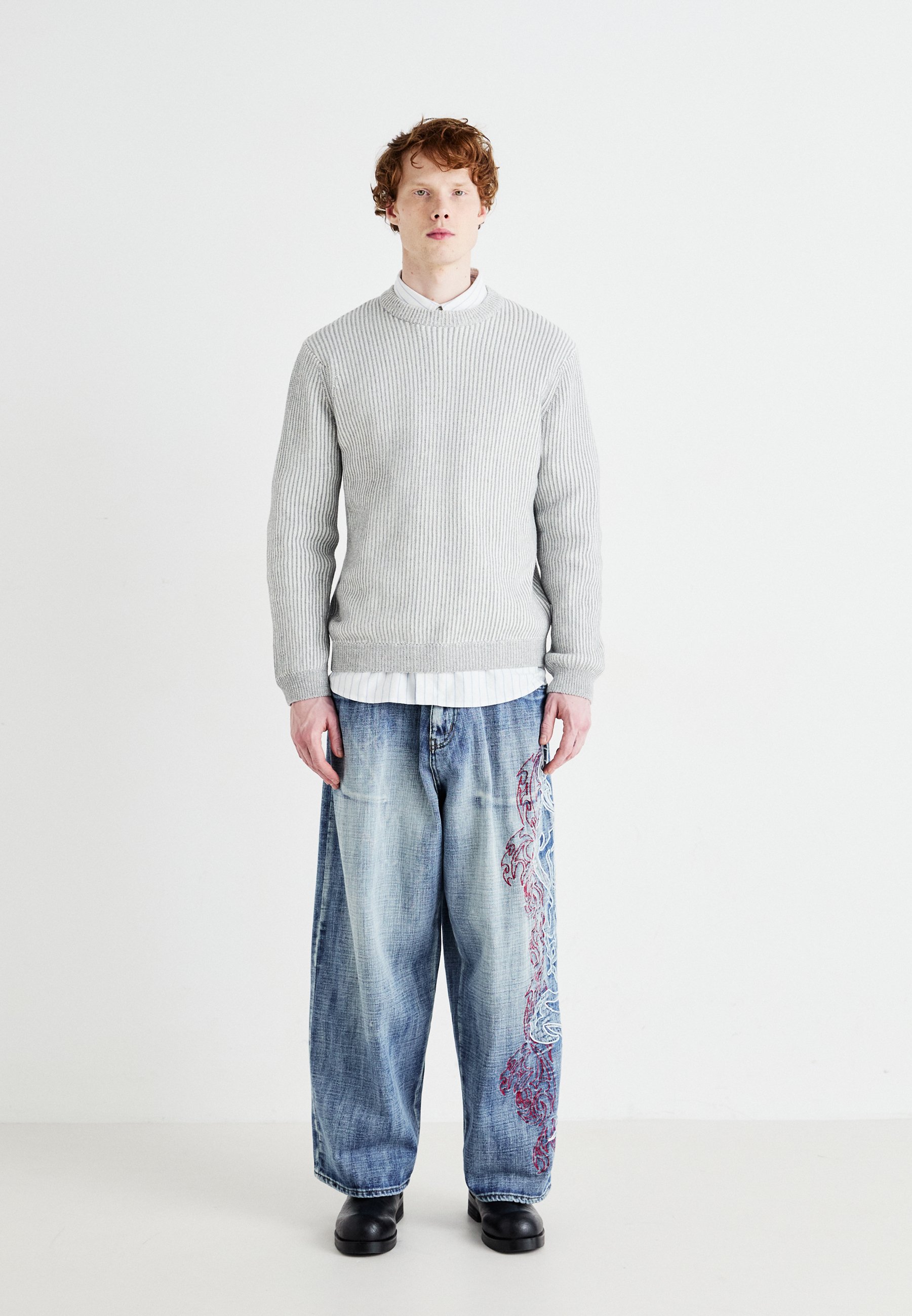 Jaded London LAYERED TRIBAL COLOSSUS - Loose Jeans - blue denim