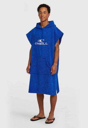 Sinine kapuutsiga ponchorätik, valmistatud froteekangast, esiküljel tasku ja valge logoga. Omab lühikesi varrukaid ja lõdvestunud lõiget.